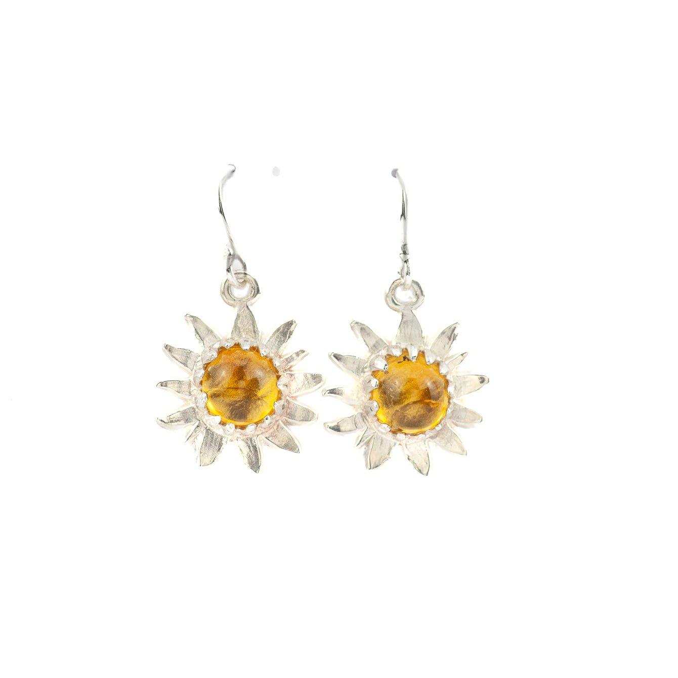 silver sunflower dangling earrings