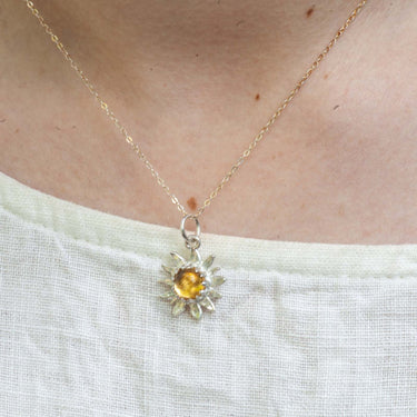Sunny Silver Sunflower Pendant With Citrine