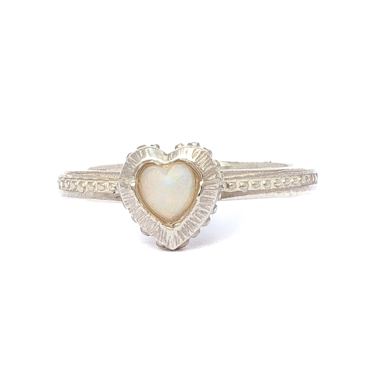 Sterling Silver White Opal Heart Ring