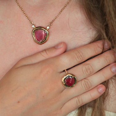 Diamond Pink Tourmaline Necklace 