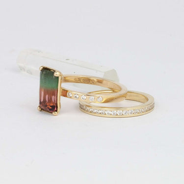 Tourmaline gold Ring with pink and blue stone