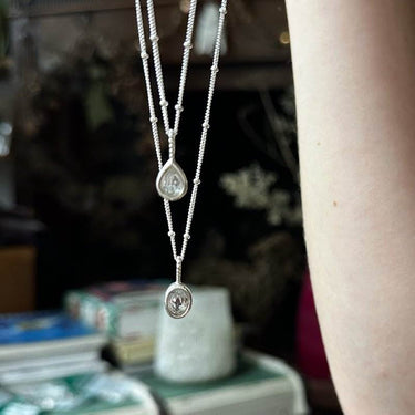 silver necklace white topaz with satellite chain