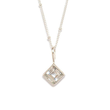 White Topaz Princess Cut Solitaire Necklace Sterling Silver
